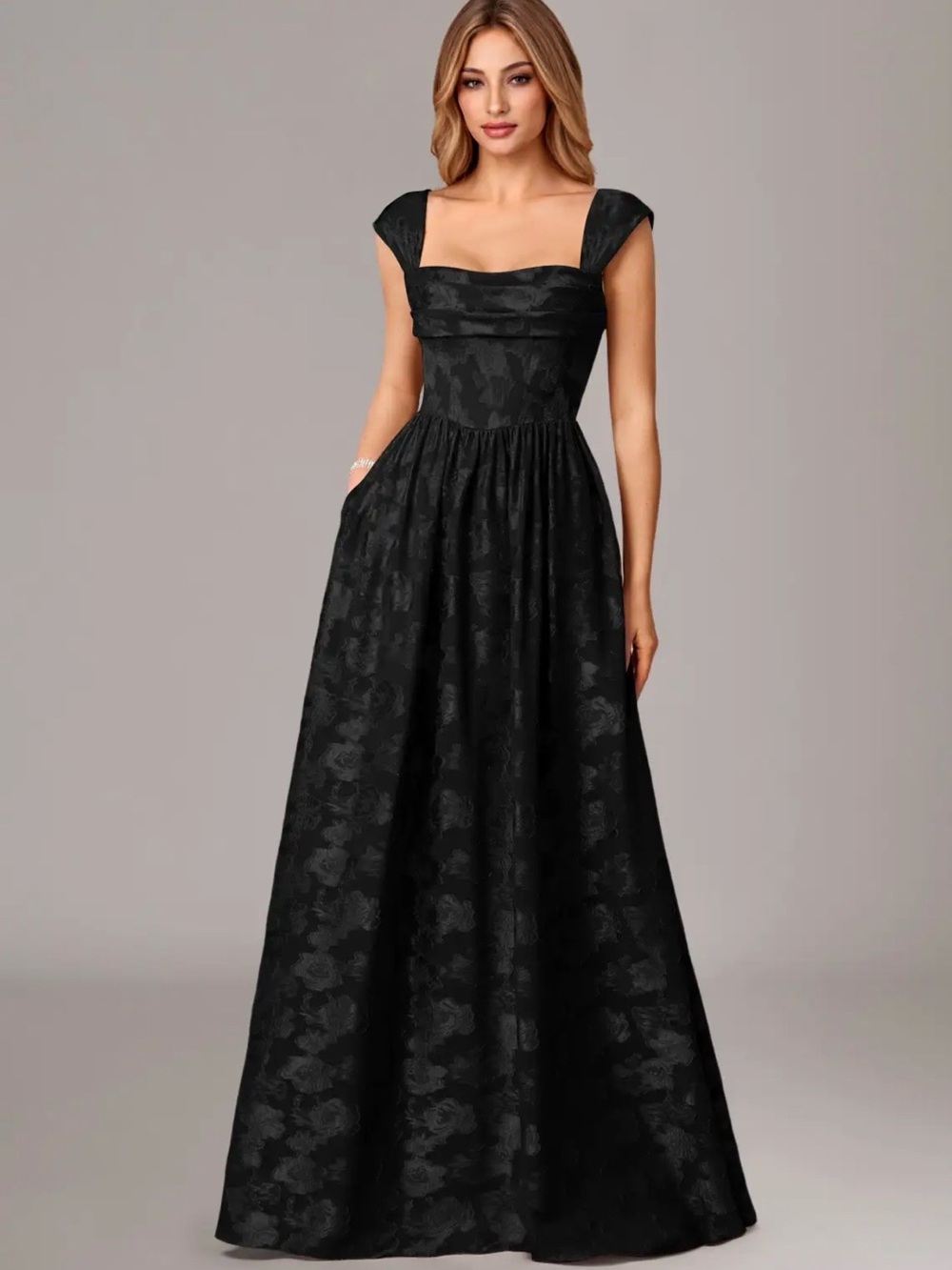 Azazie Black Textured Maxi Dress Skirt